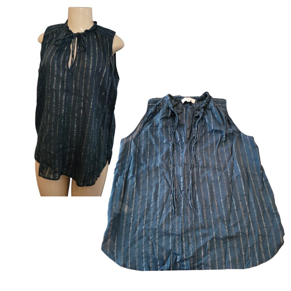 NWOT Ann Taylor Loft Tie Keyhole Neck Sheer Sleeveless Blouse Teal Blue